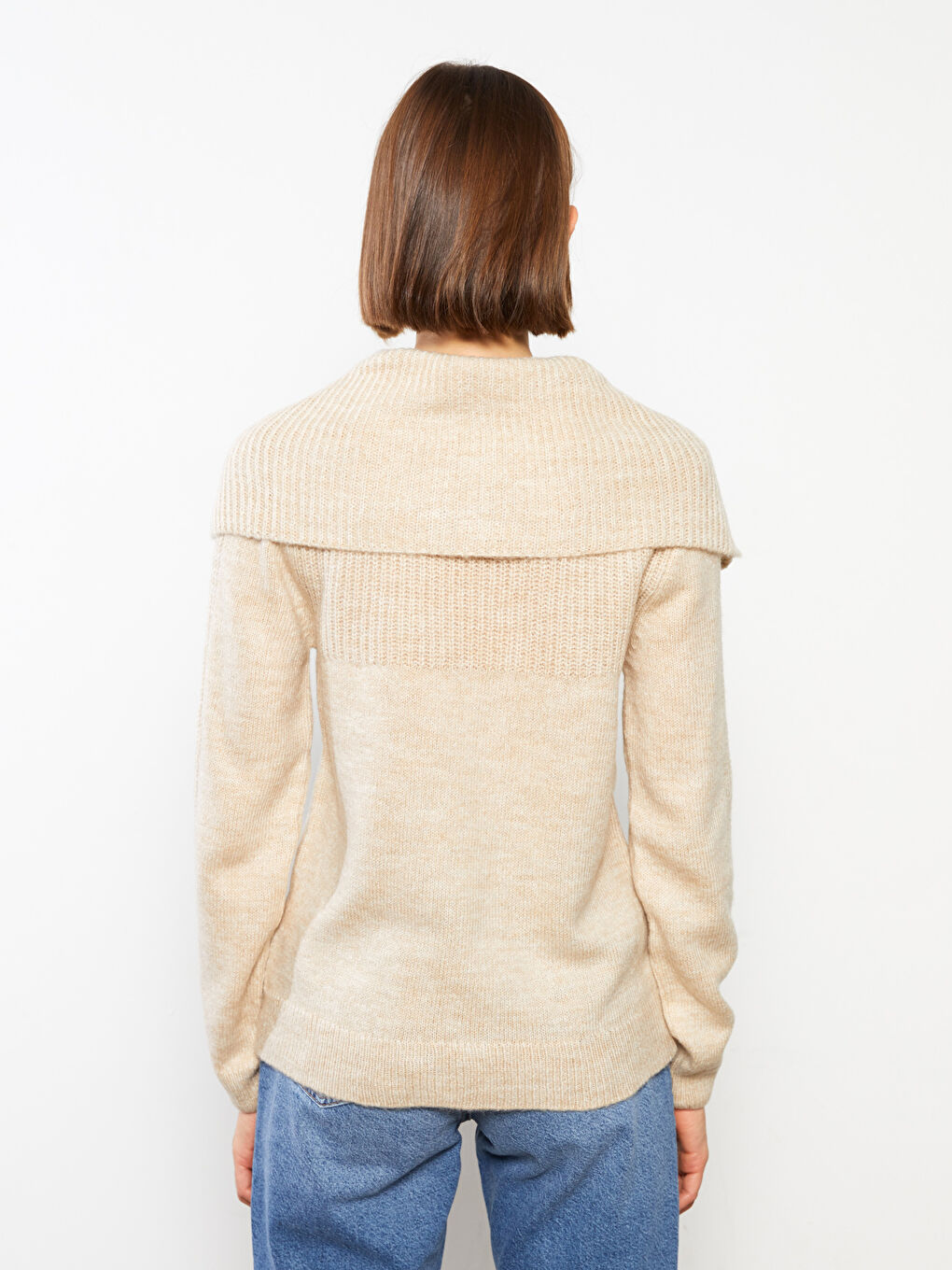LCW Vision Polo Neck Self Patterned Long Sleeve Women's Tricot Sweater -W2AP50Z8-L8Q