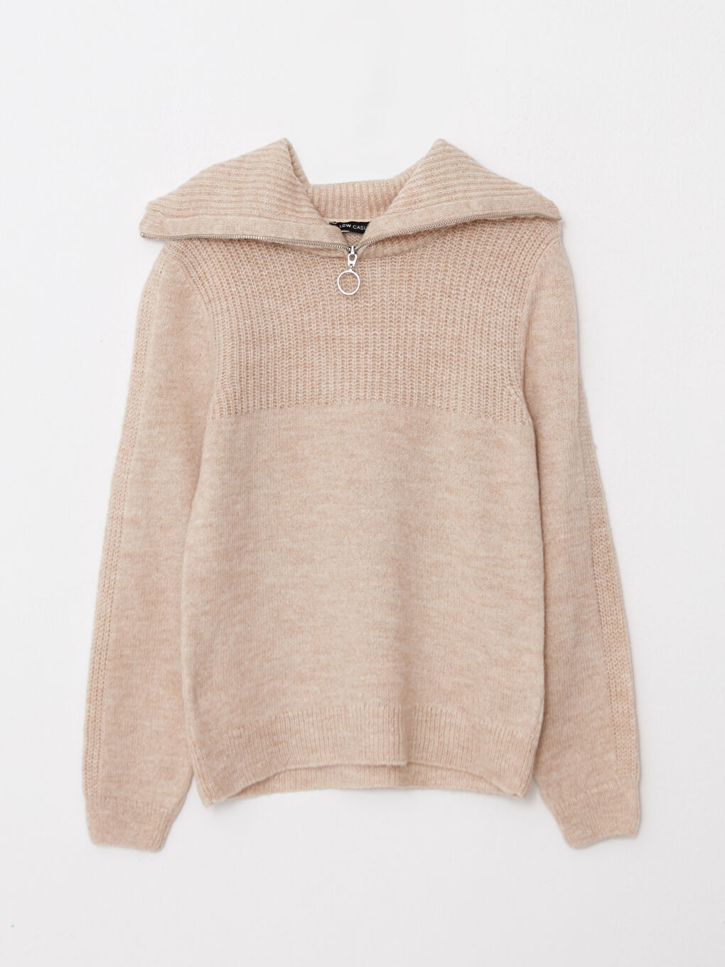 LCW Vision Polo Neck Self Patterned Long Sleeve Women's Tricot Sweater -W2AP50Z8-L8Q