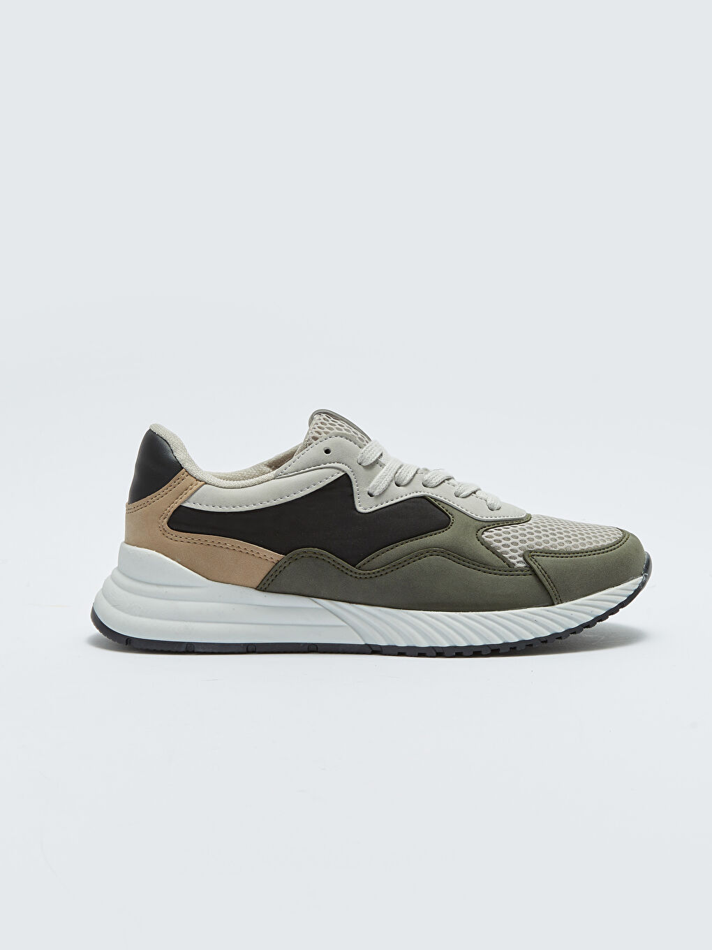 Haki Renk Bloklu Bağcıklı Erkek Spor Ayakkabı-1