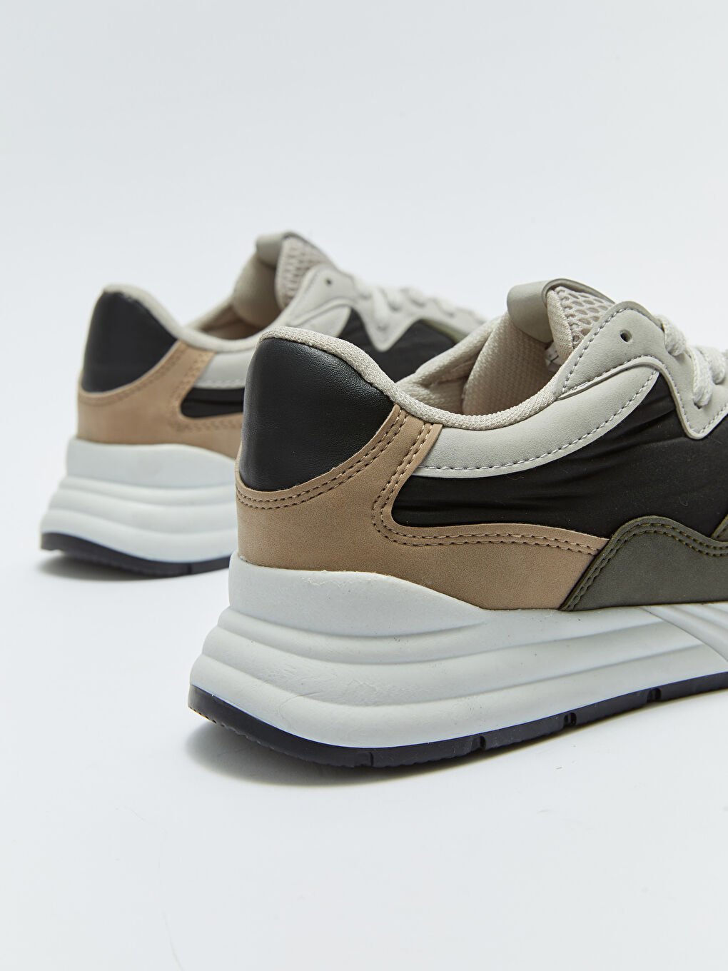 Haki Renk Bloklu Bağcıklı Erkek Spor Ayakkabı-4