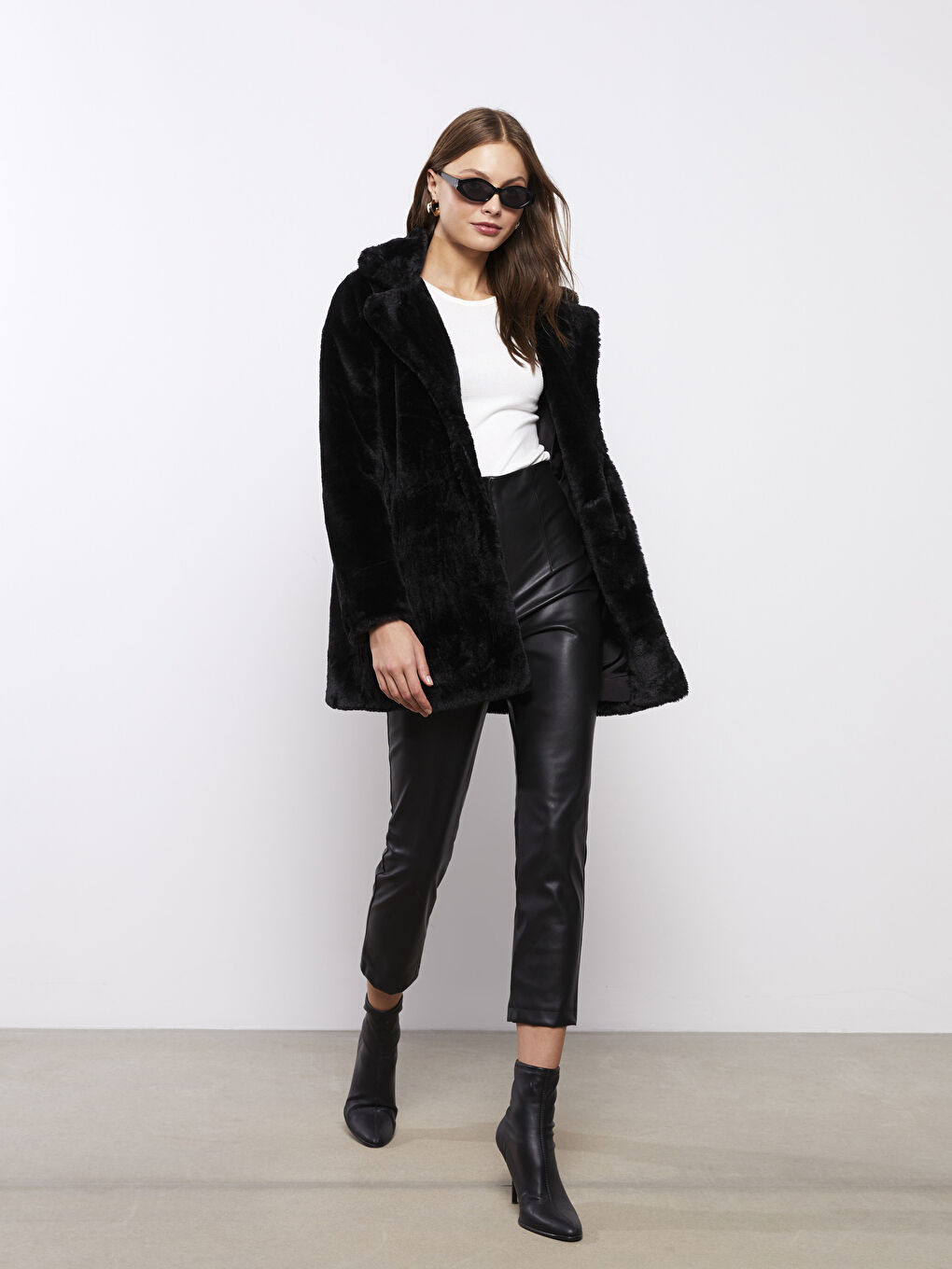 معطف ياقة الجاكيت مستقيمة كم طويل فرو للسيدات-2