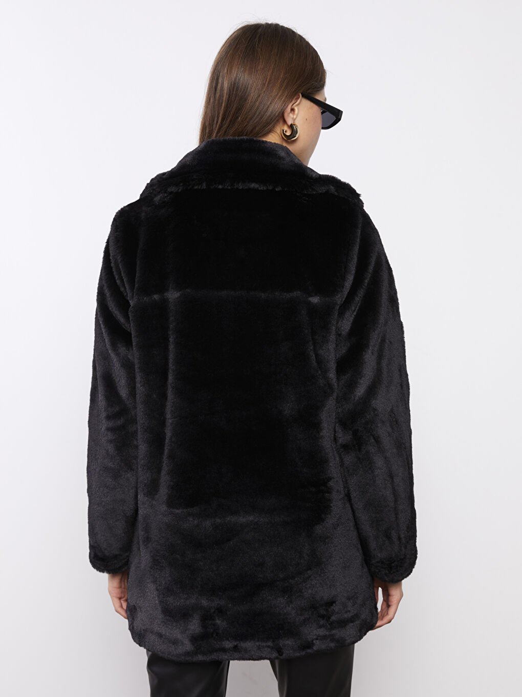 معطف ياقة الجاكيت مستقيمة كم طويل فرو للسيدات-4