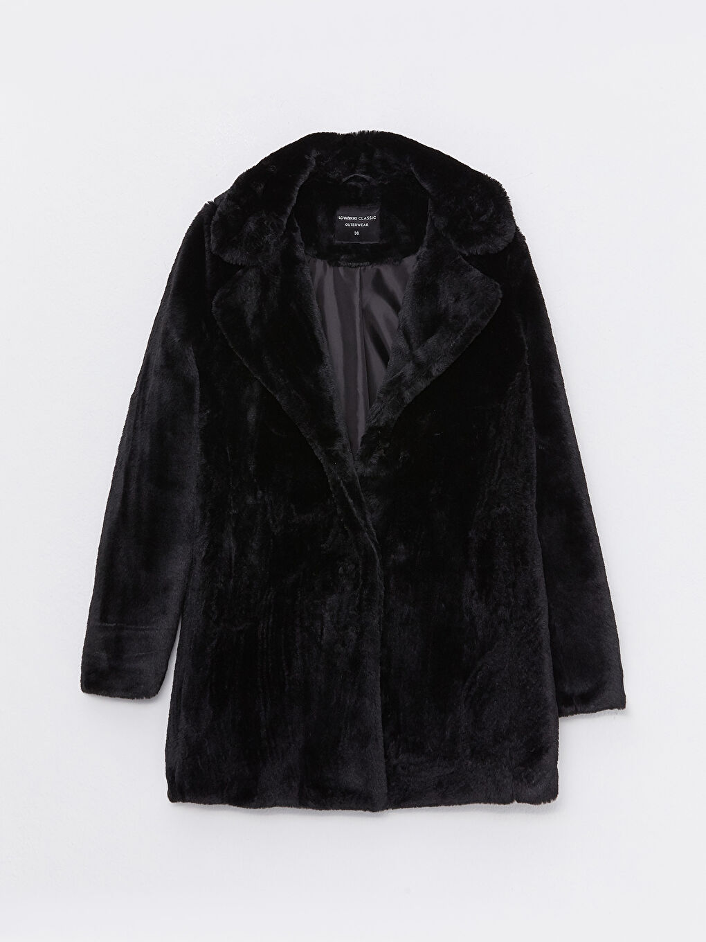 معطف ياقة الجاكيت مستقيمة كم طويل فرو للسيدات-5