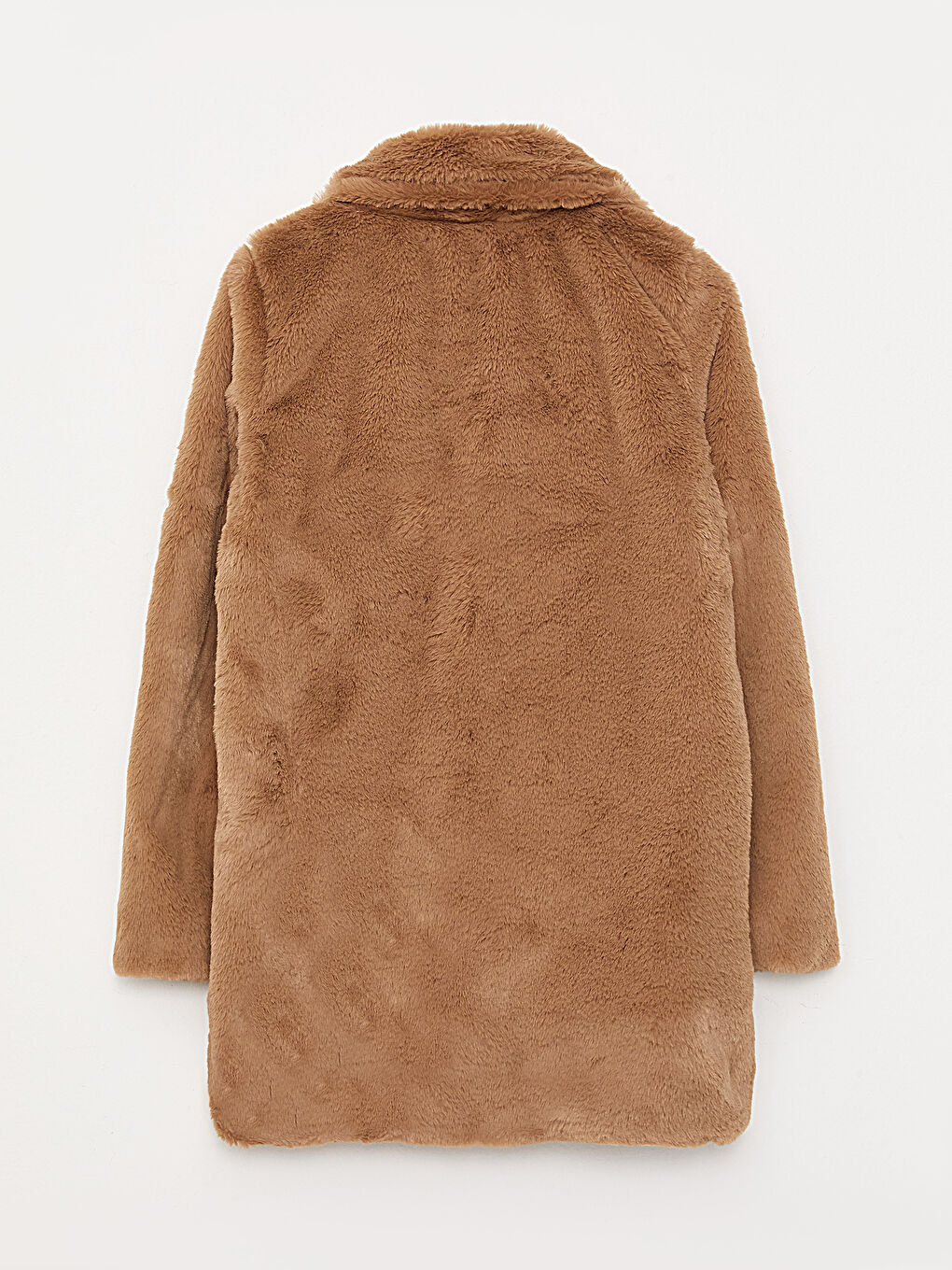 Kahverengi Ceket Yaka Düz Uzun Kollu Kürklü Kadın Kaban-6