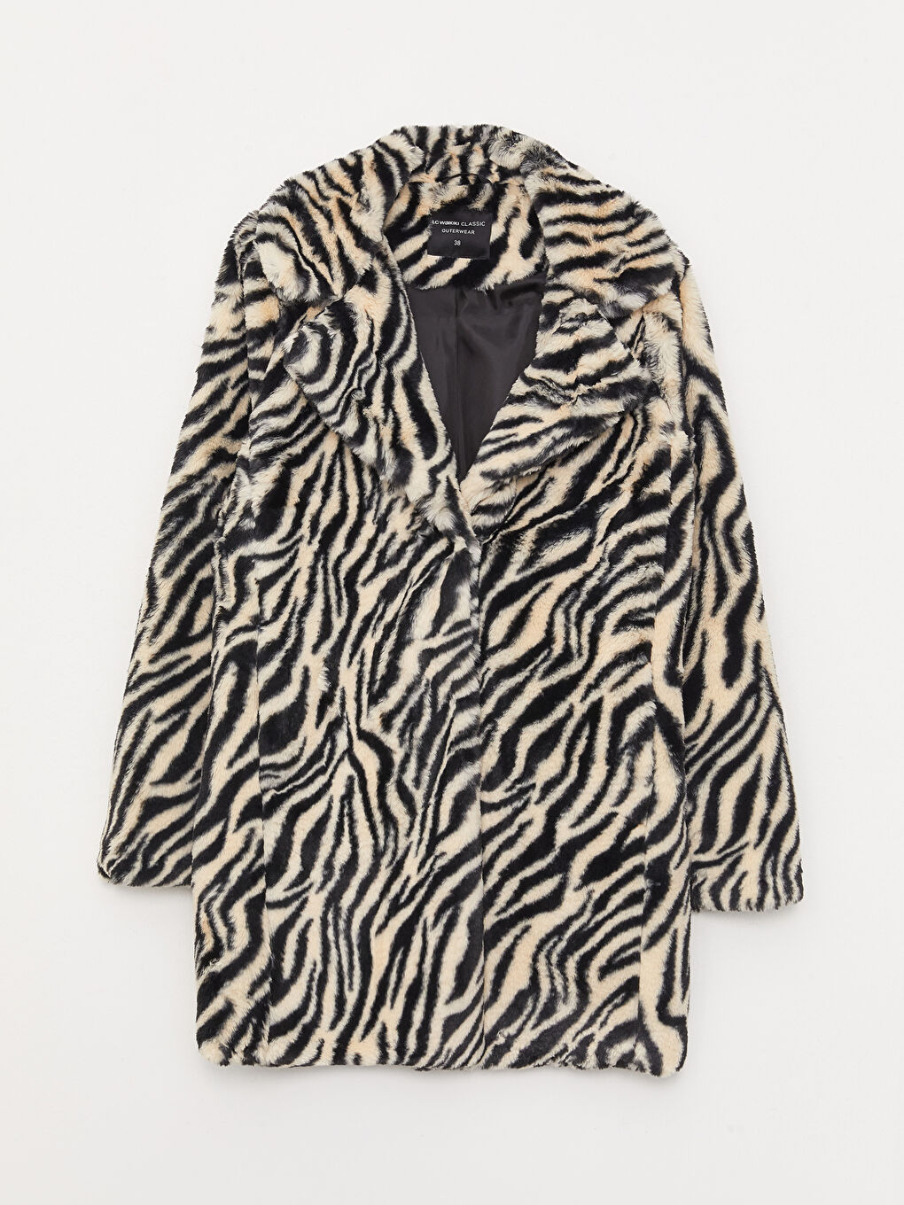 Jacket Collar Patterned Long Sleeve Shearling Women's Coat-5