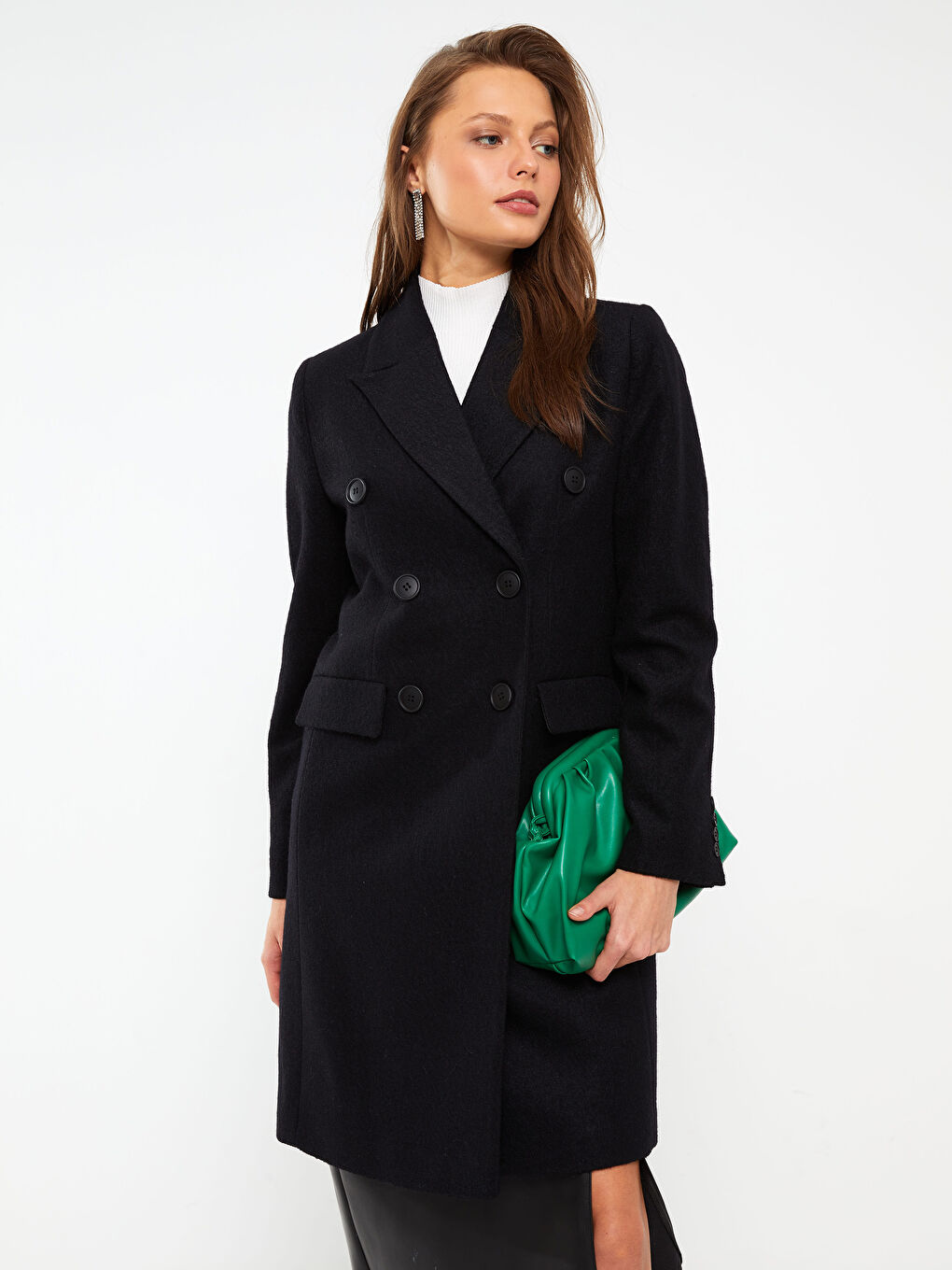 Siyah Ceket Yaka Kadın Kaşe Kaban-3