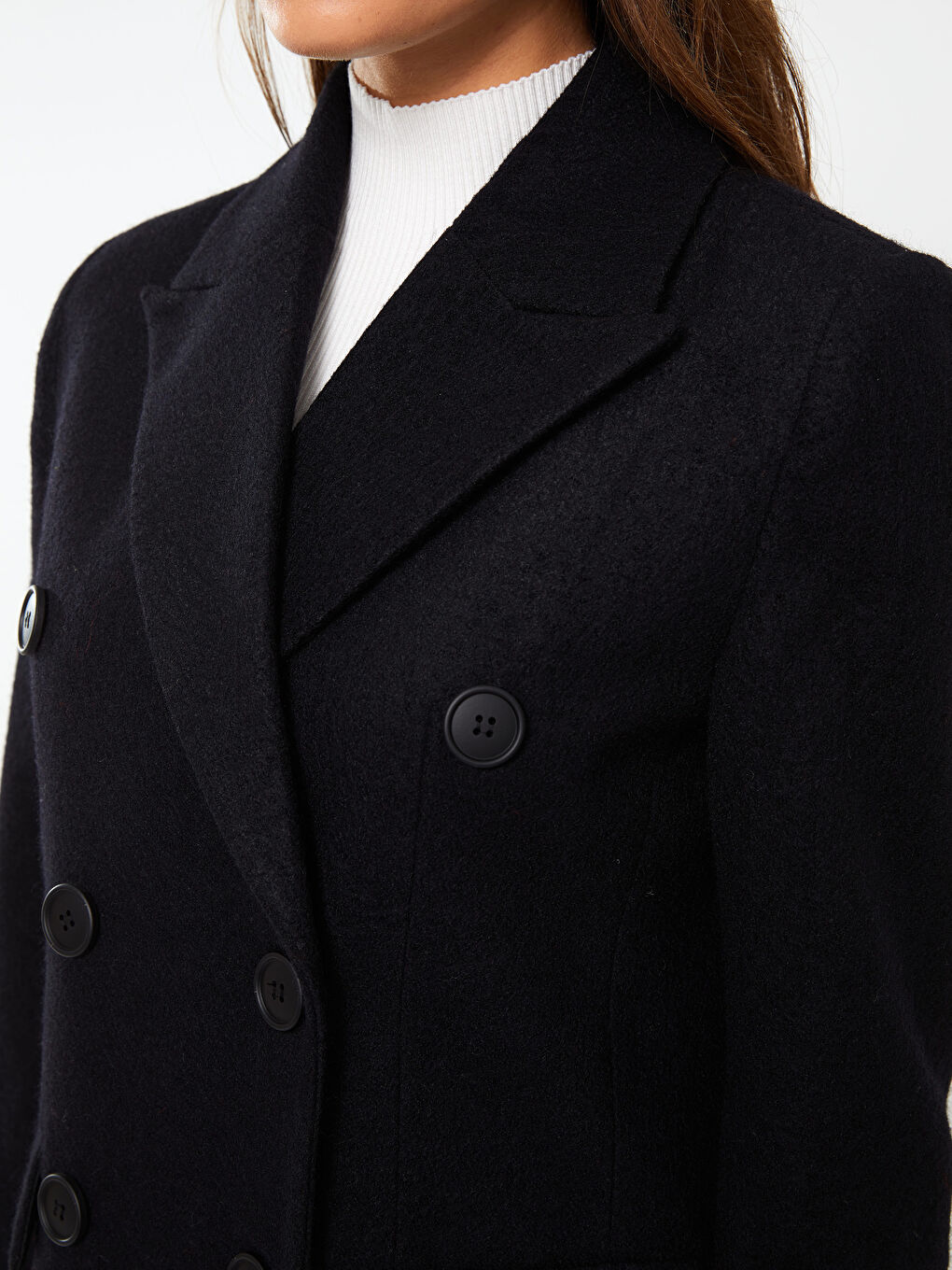 Siyah Ceket Yaka Kadın Kaşe Kaban-4