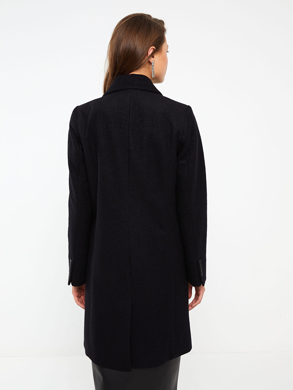 Siyah Ceket Yaka Kadın Kaşe Kaban-6