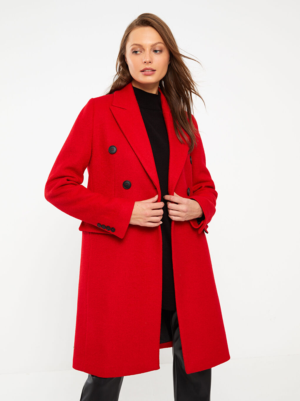 Bordo Ceket Yaka Kadın Kaşe Kaban