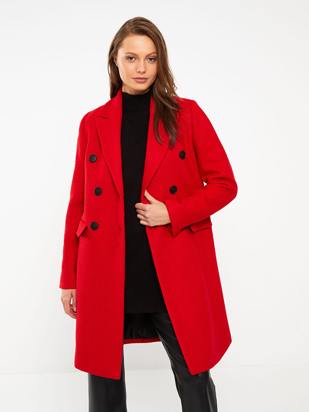 Bordo Ceket Yaka Kadın Kaşe Kaban-1