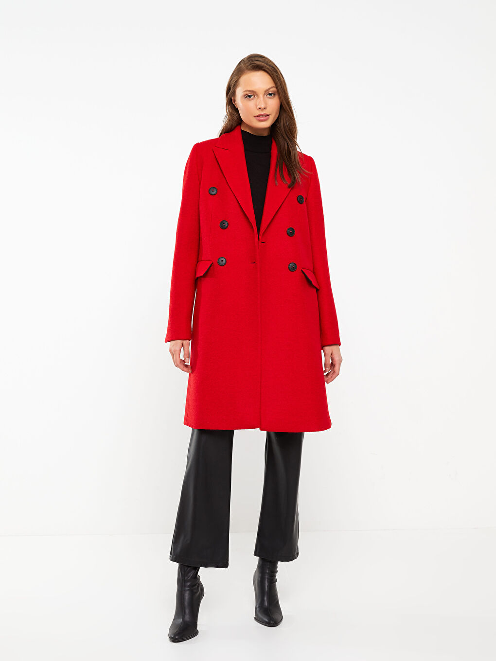 Bordo Ceket Yaka Kadın Kaşe Kaban-2