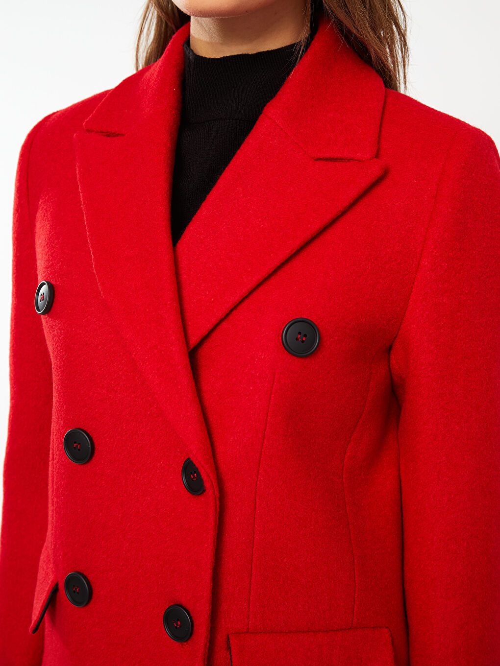 Bordo Ceket Yaka Kadın Kaşe Kaban-3