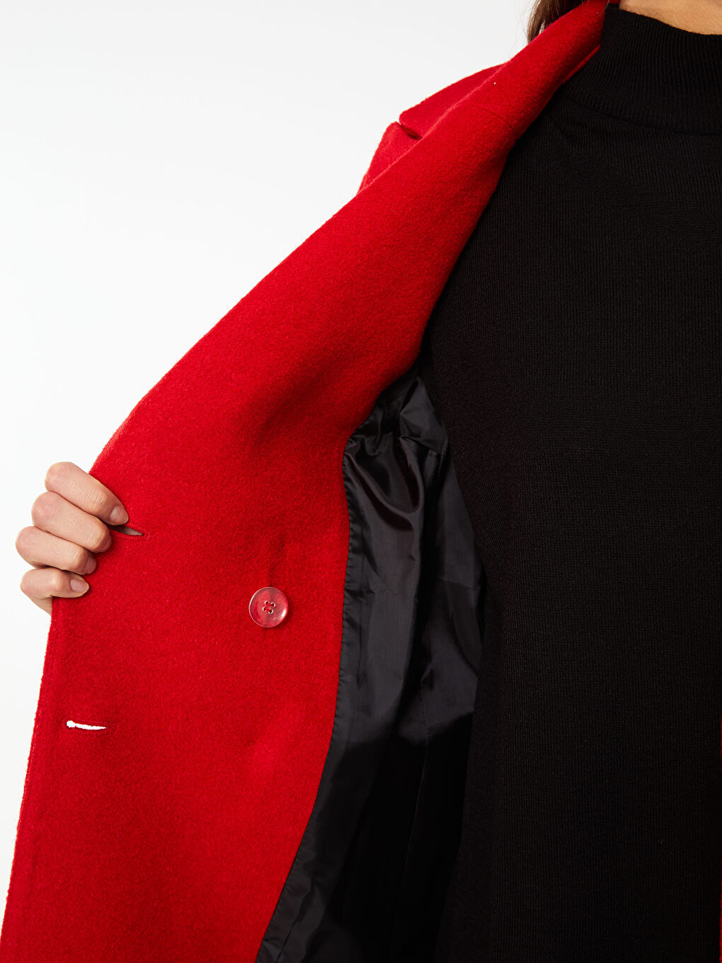 Bordo Ceket Yaka Kadın Kaşe Kaban-4