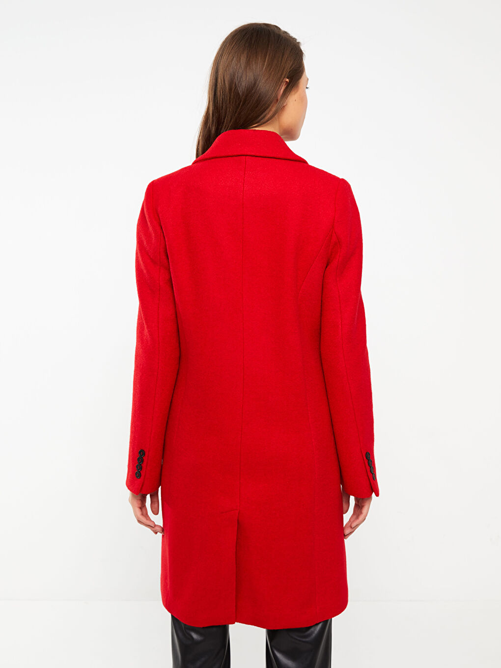 Bordo Ceket Yaka Kadın Kaşe Kaban-5