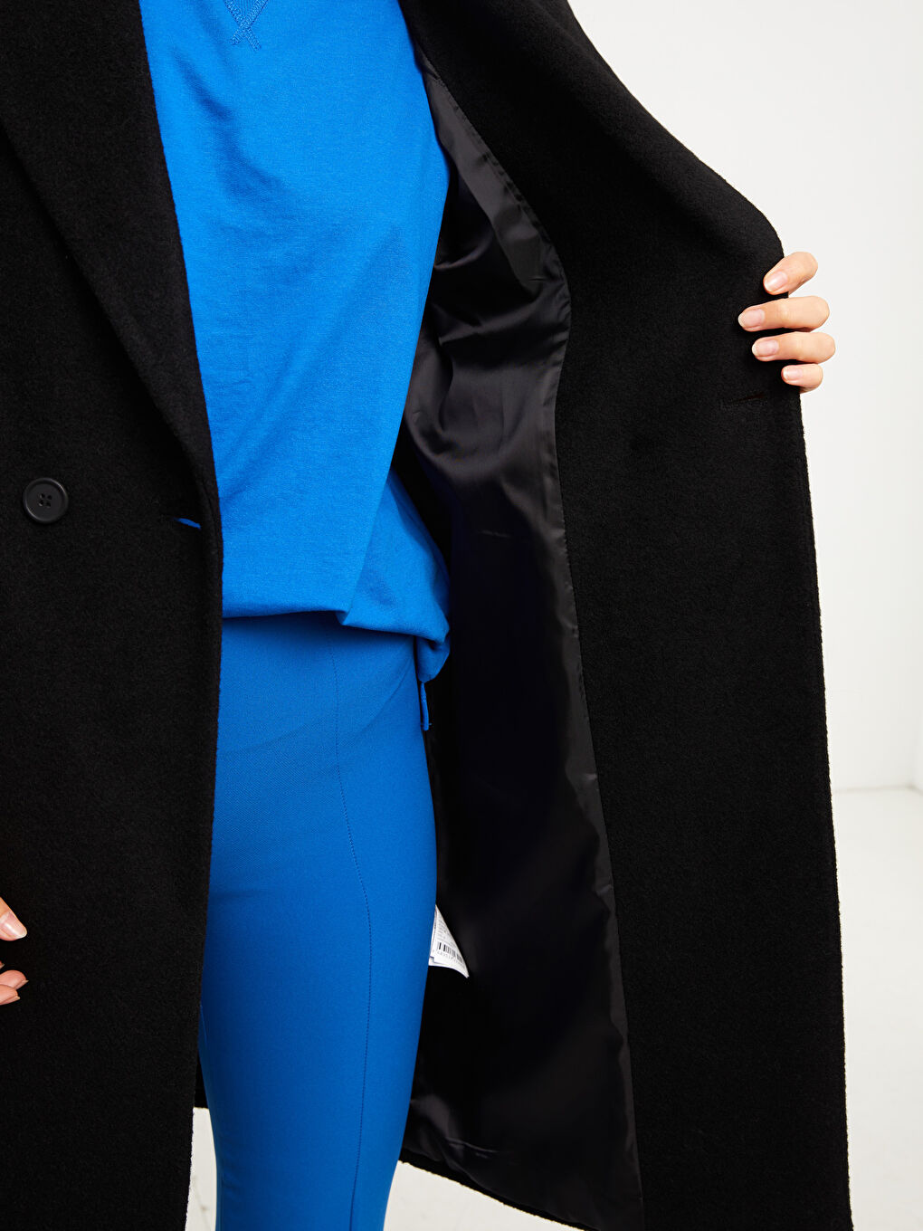 Siyah Ceket Yaka Kadın Kaşe Kaban-6