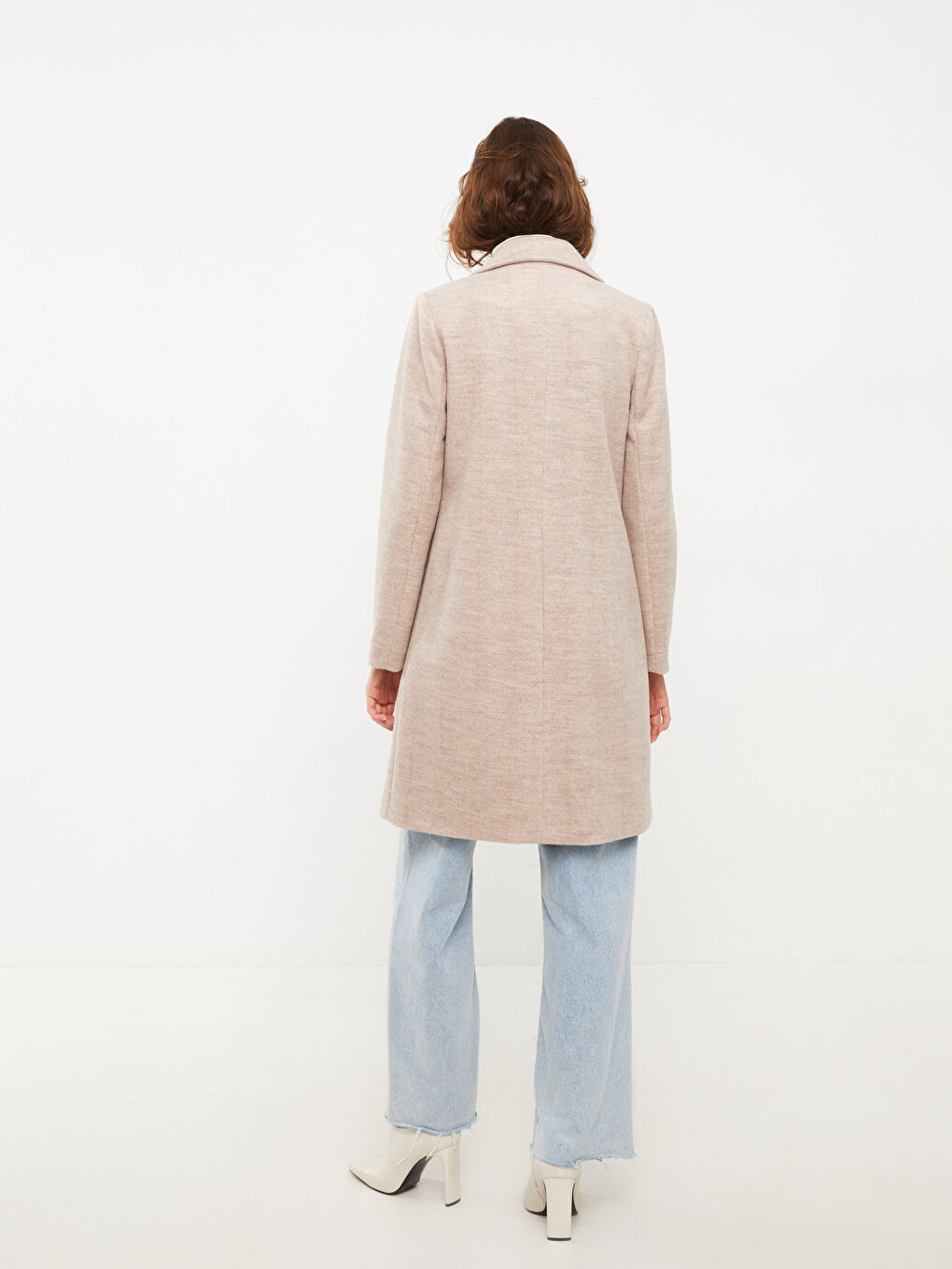 Bej Ceket Yaka Kadın Kaşe Kaban-6