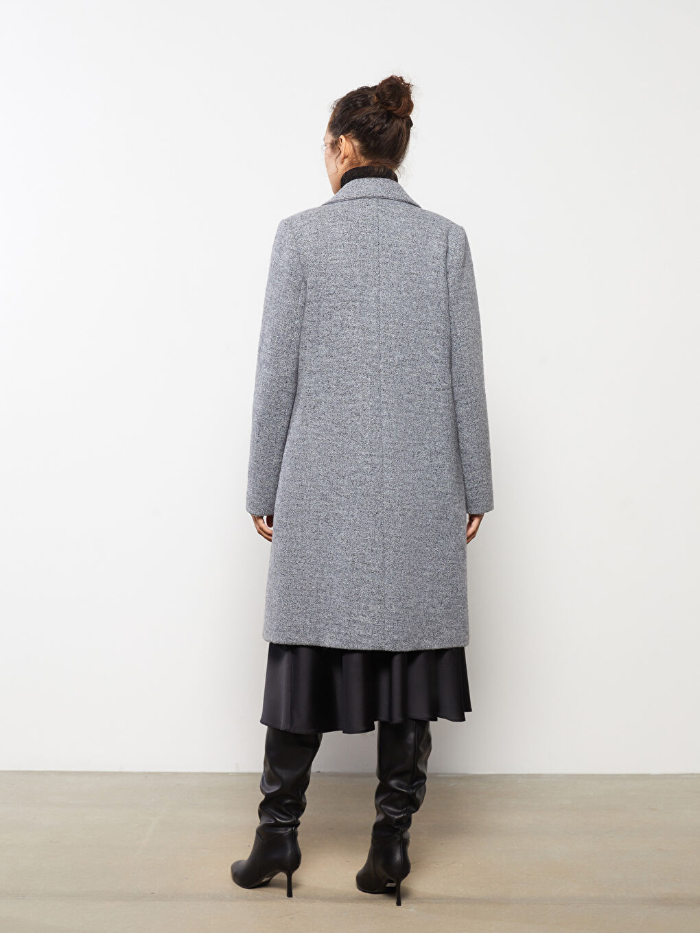 Gri Ceket Yaka Kadın Kaşe Kaban-4