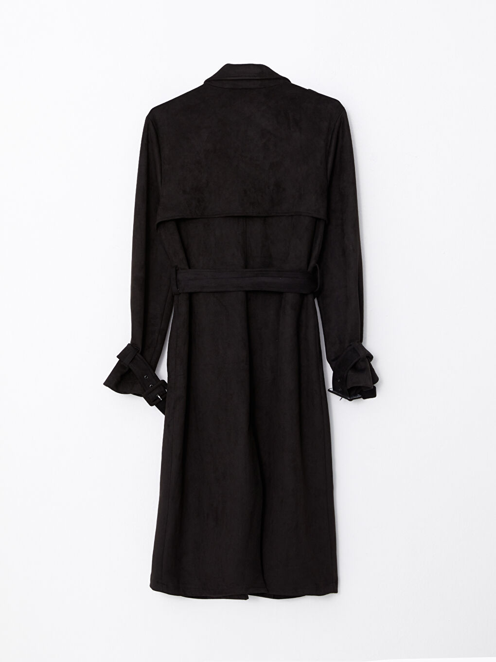 Siyah Ceket Yaka Düz Uzun Kollu Kadın Trençkot-6