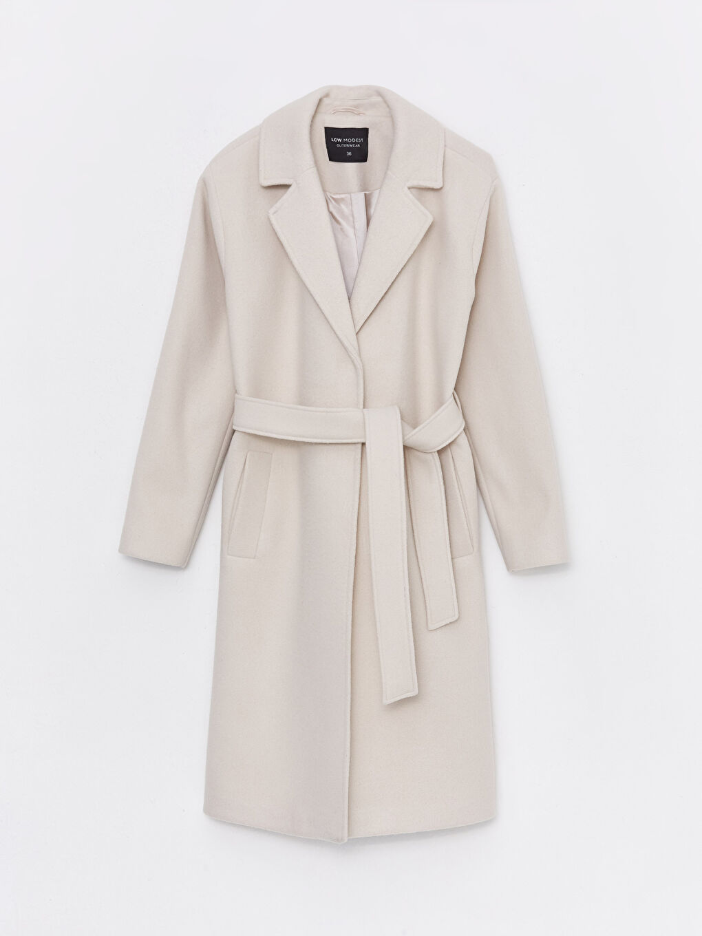 Ekru Ceket Yaka Kadın Kaşe Kaban-8