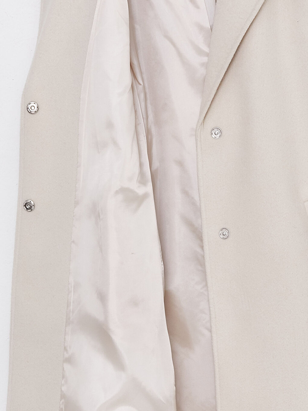 Ekru Ceket Yaka Kadın Kaşe Kaban-10