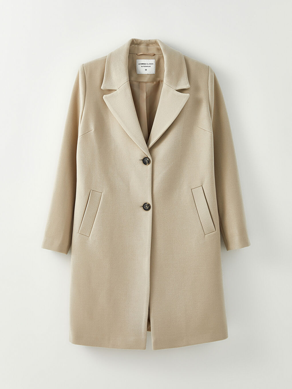 Bej Ceket Yaka Kadın Kaşe Kaban-7