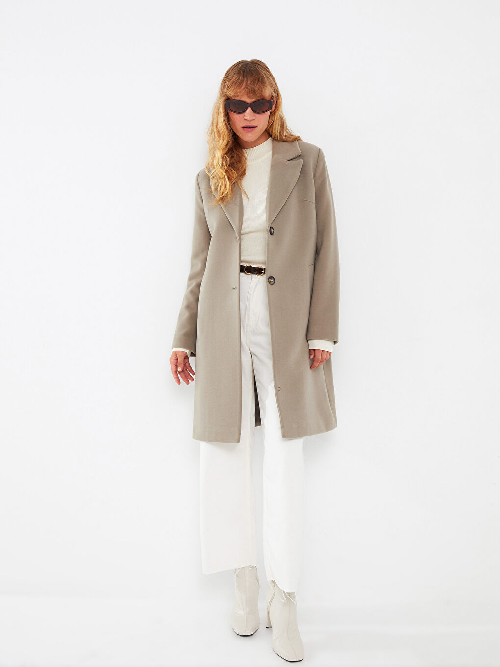 Kahverengi Ceket Yaka Kadın Kaşe Kaban