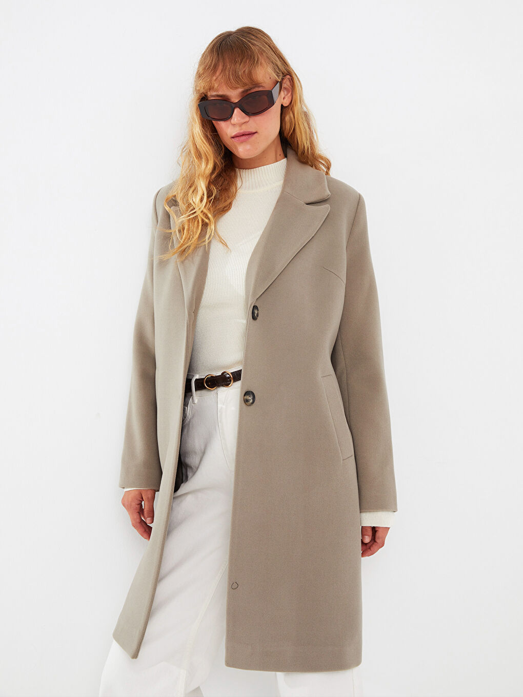 Kahverengi Ceket Yaka Kadın Kaşe Kaban-1