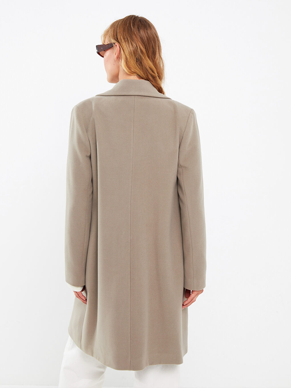 Kahverengi Ceket Yaka Kadın Kaşe Kaban-4