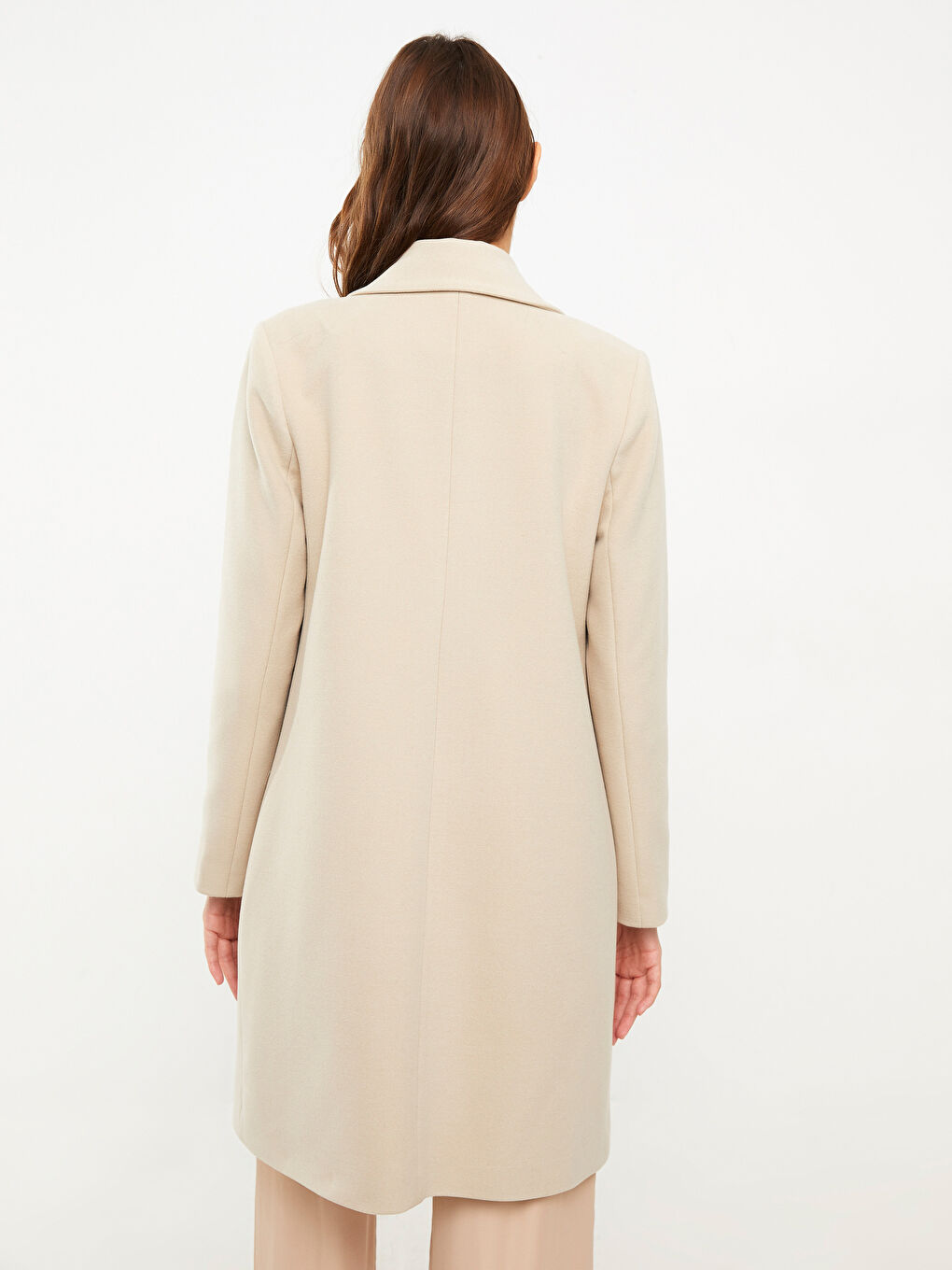 Bej Ceket Yaka Kadın Kaşe Kaban-6