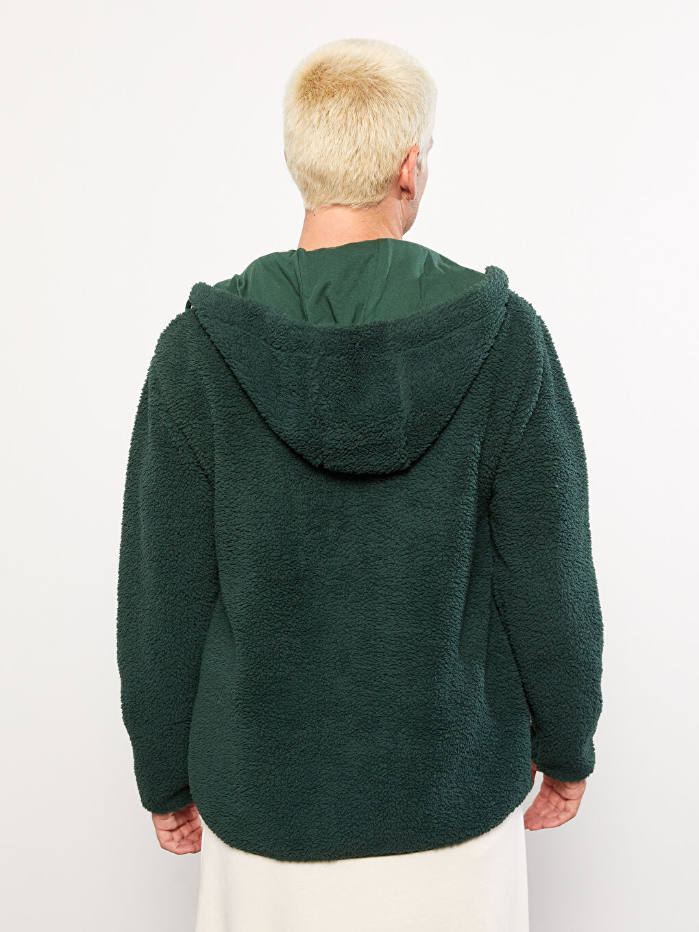 Yeşil Kapüşonlu Uzun Kollu Baskılı Pelüş Erkek Spor Hırka-4