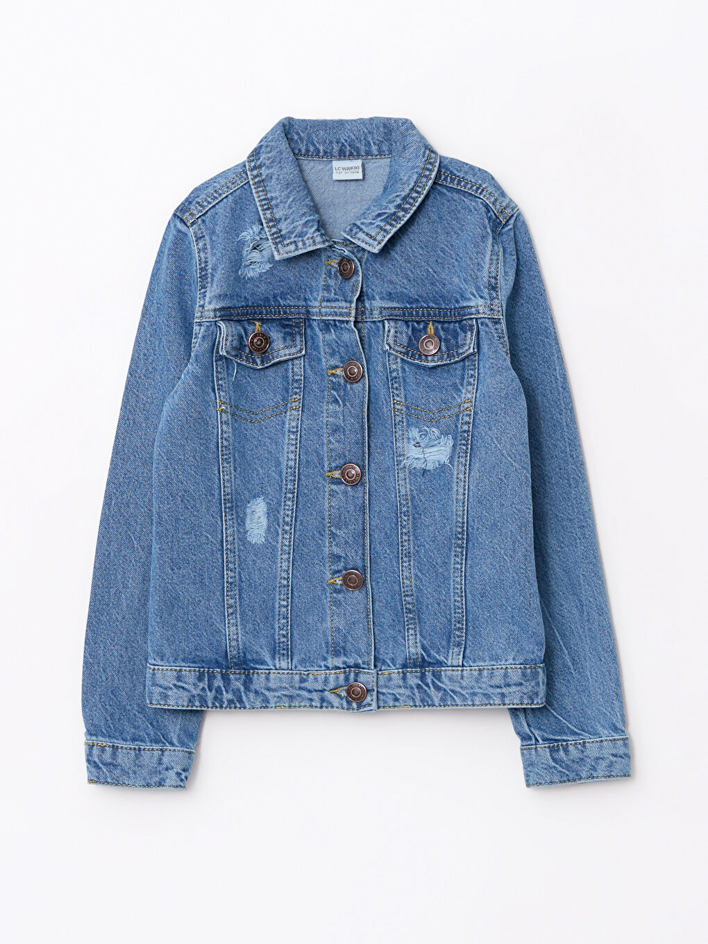 LCW Kids Collared Neck Girls' Denim Jacket -W2AQ31Z4-H45