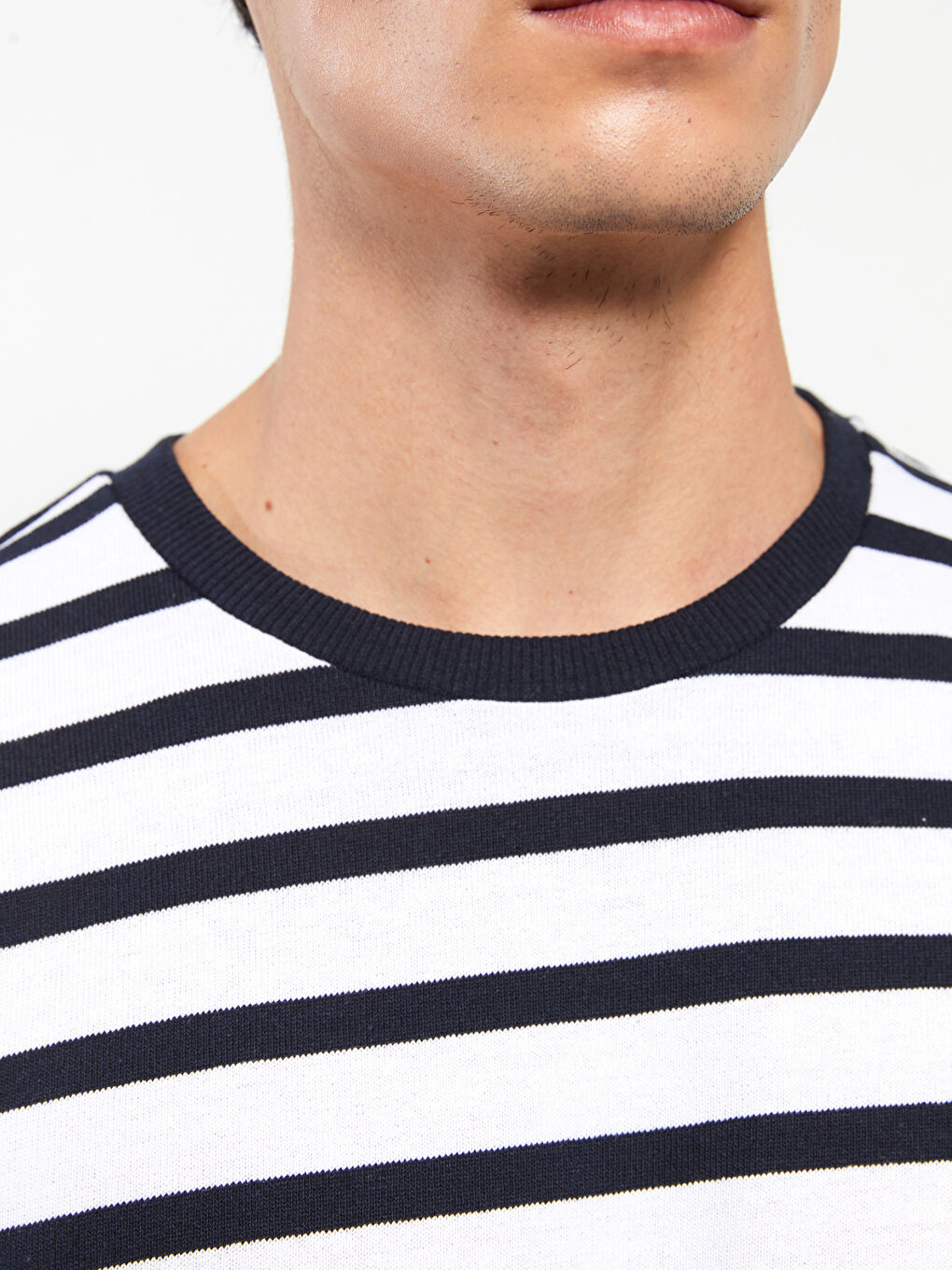 Lacivert Bisiklet Yaka Uzun Kollu Çizgili Erkek Sweatshirt-3