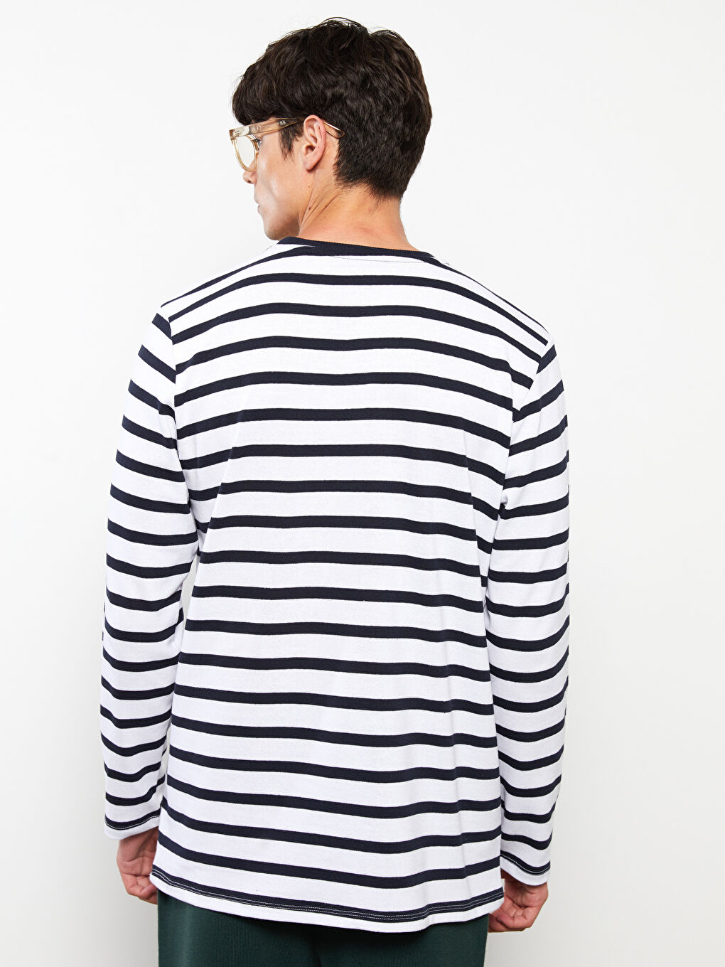 Lacivert Bisiklet Yaka Uzun Kollu Çizgili Erkek Sweatshirt-4