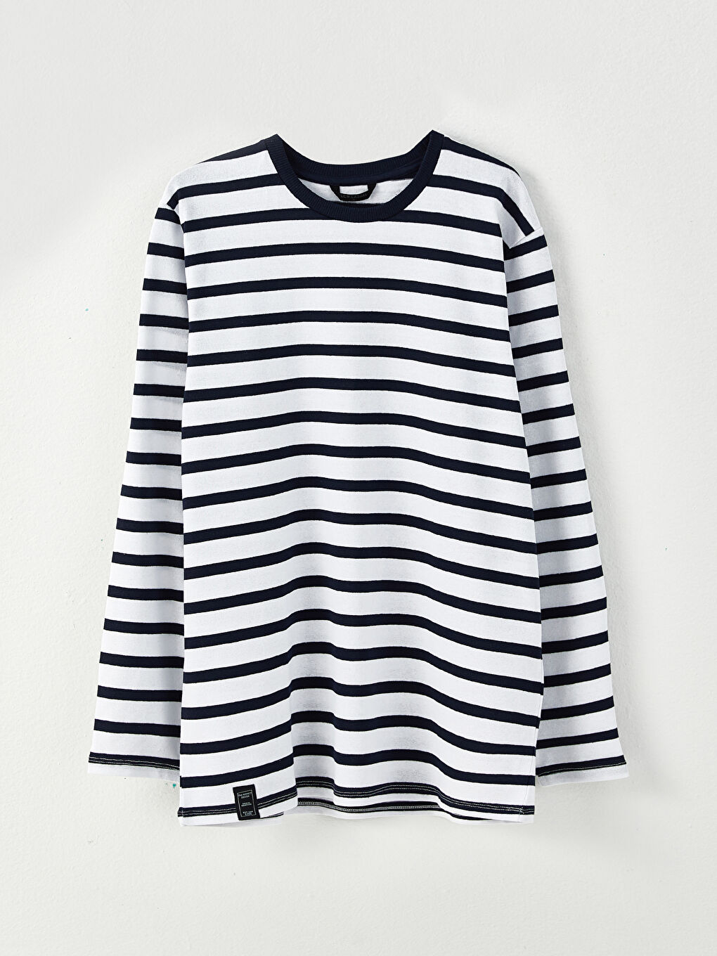 Lacivert Bisiklet Yaka Uzun Kollu Çizgili Erkek Sweatshirt-5