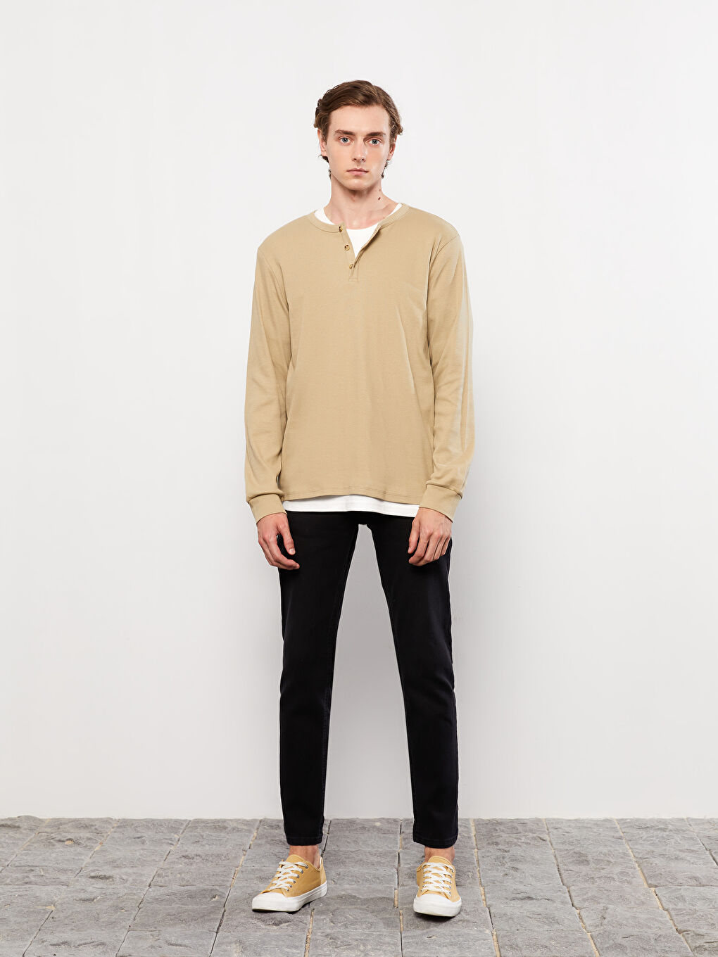 Haki Bisiklet Yaka Uzun Kollu Erkek Sweatshirt