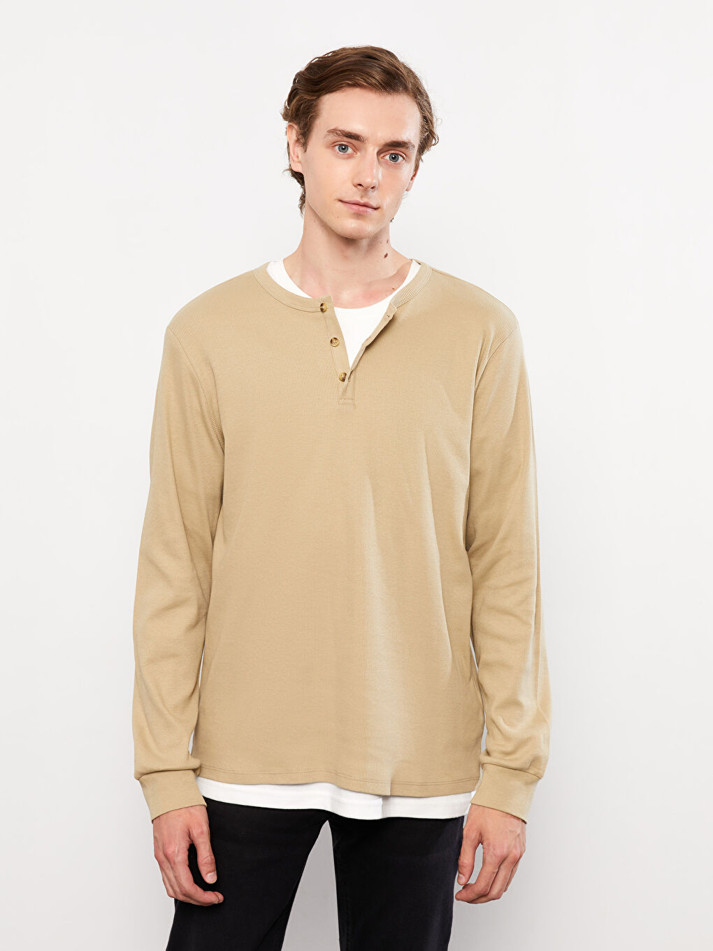 Haki Bisiklet Yaka Uzun Kollu Erkek Sweatshirt-1