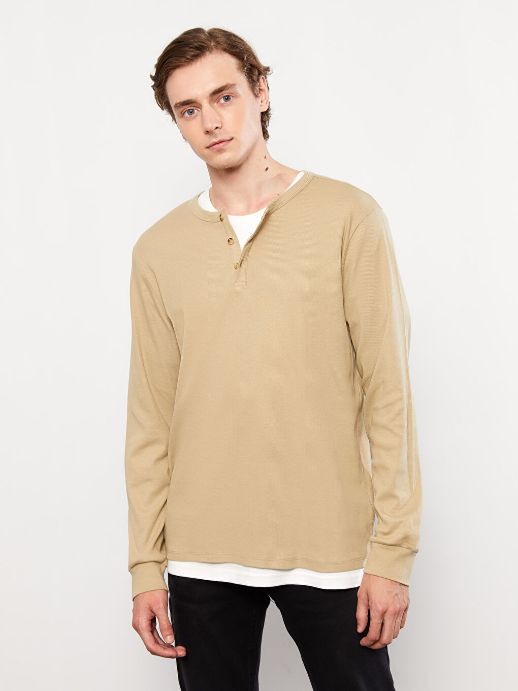 Haki Bisiklet Yaka Uzun Kollu Erkek Sweatshirt-2