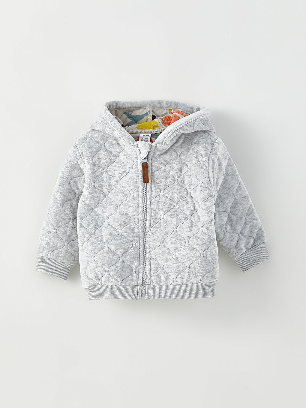 Beyaz Kapüşonlu Uzun Kollu Erkek Bebek Fermuarlı Sweatshirt