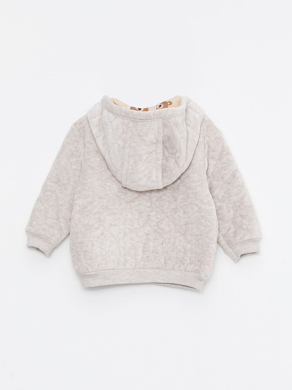 Ekru Kapüşonlu Uzun Kollu Erkek Bebek Fermuarlı Sweatshirt-1