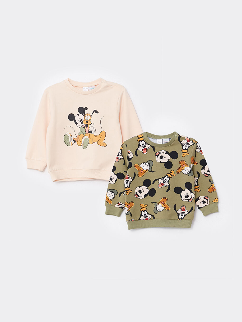Yeşil Bisiklet Yaka Uzun Kollu Disney Baskılı Erkek Bebek Sweatshirt 2'li