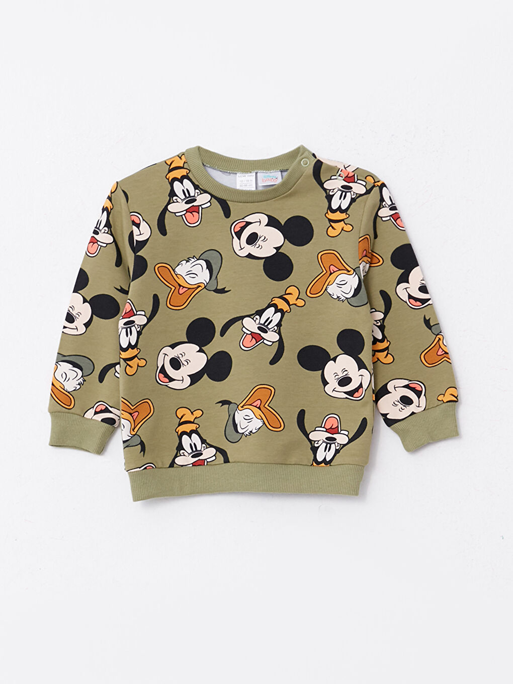 Yeşil Bisiklet Yaka Uzun Kollu Disney Baskılı Erkek Bebek Sweatshirt 2'li-1