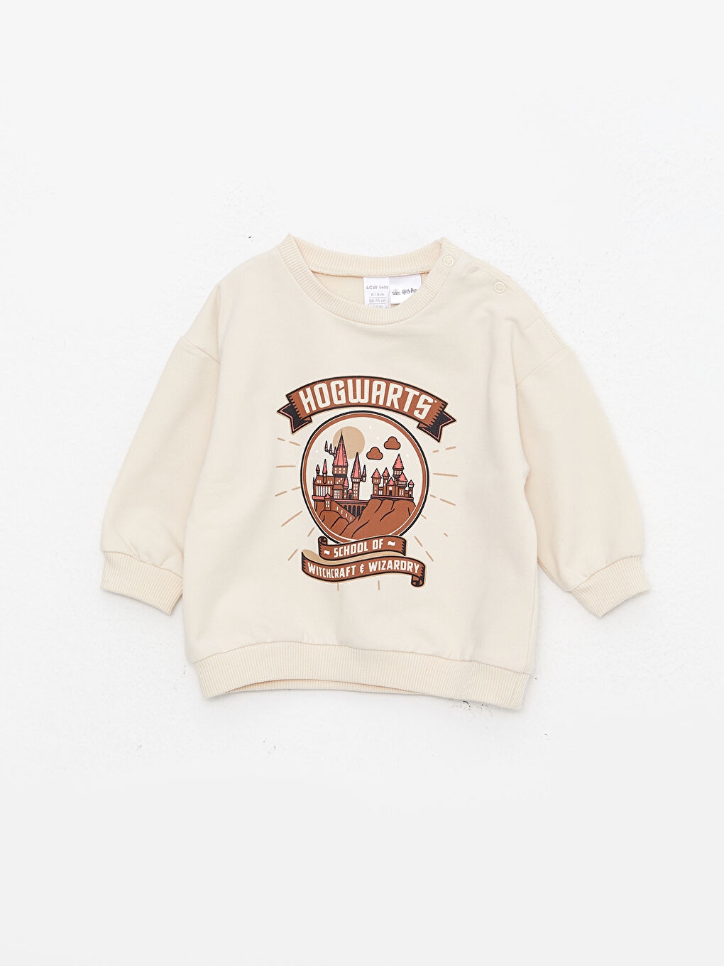 Bej Bisiklet Yaka Uzun Kollu Harry Potter Baskılı Erkek Bebek Sweatshirt ve Pantolon 2'li Takım-1