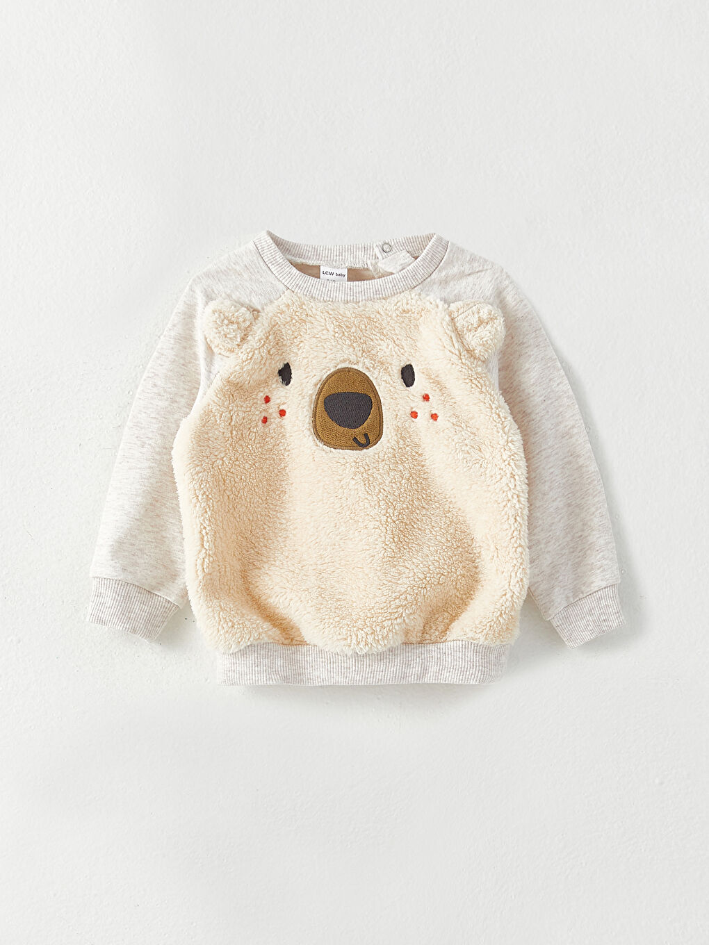 Bej Bisiklet Yaka Uzun Kol Baskılı Erkek Bebek Sweatshirt 2'li-1