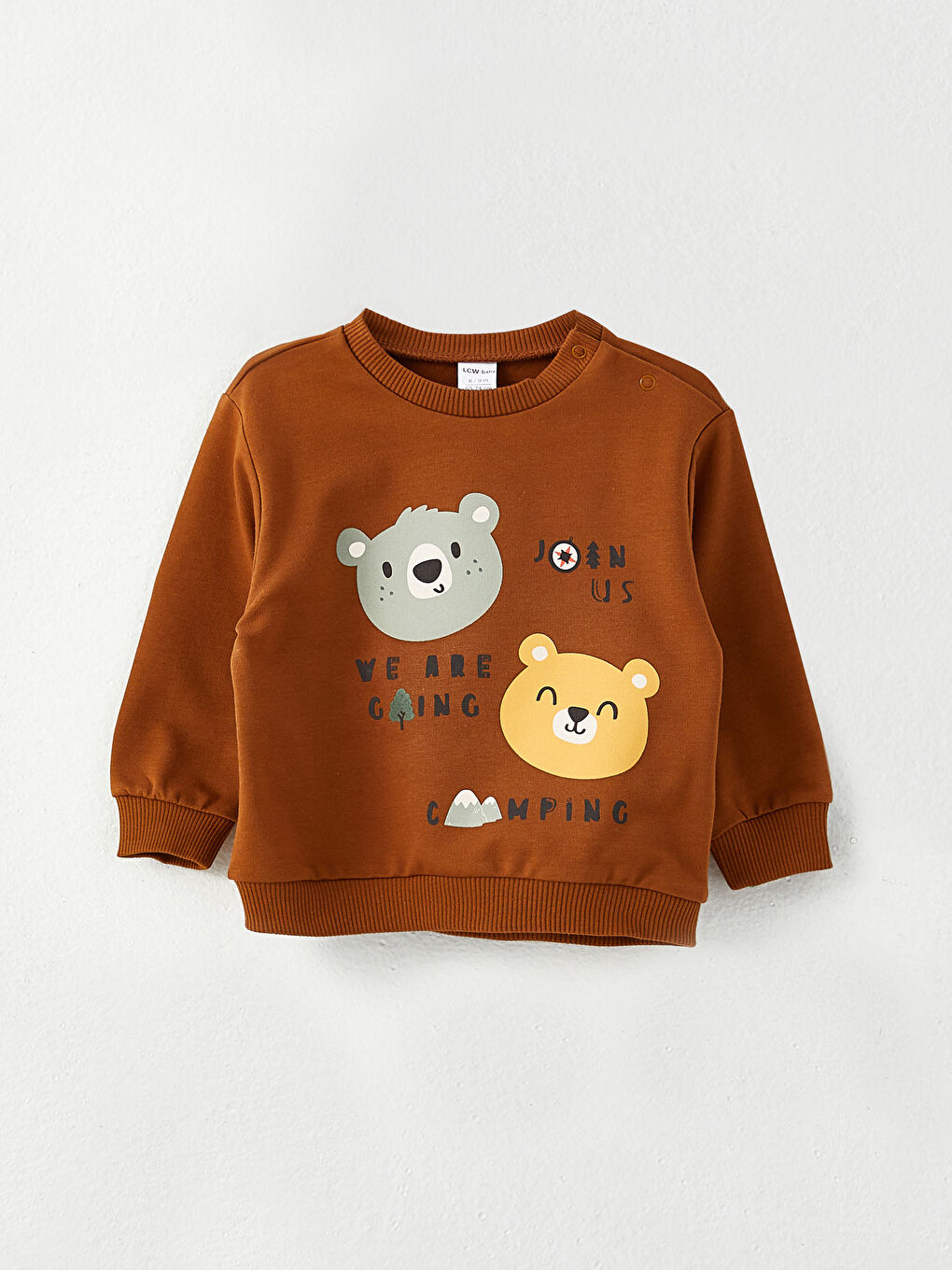 Bej Bisiklet Yaka Uzun Kol Baskılı Erkek Bebek Sweatshirt 2'li-2