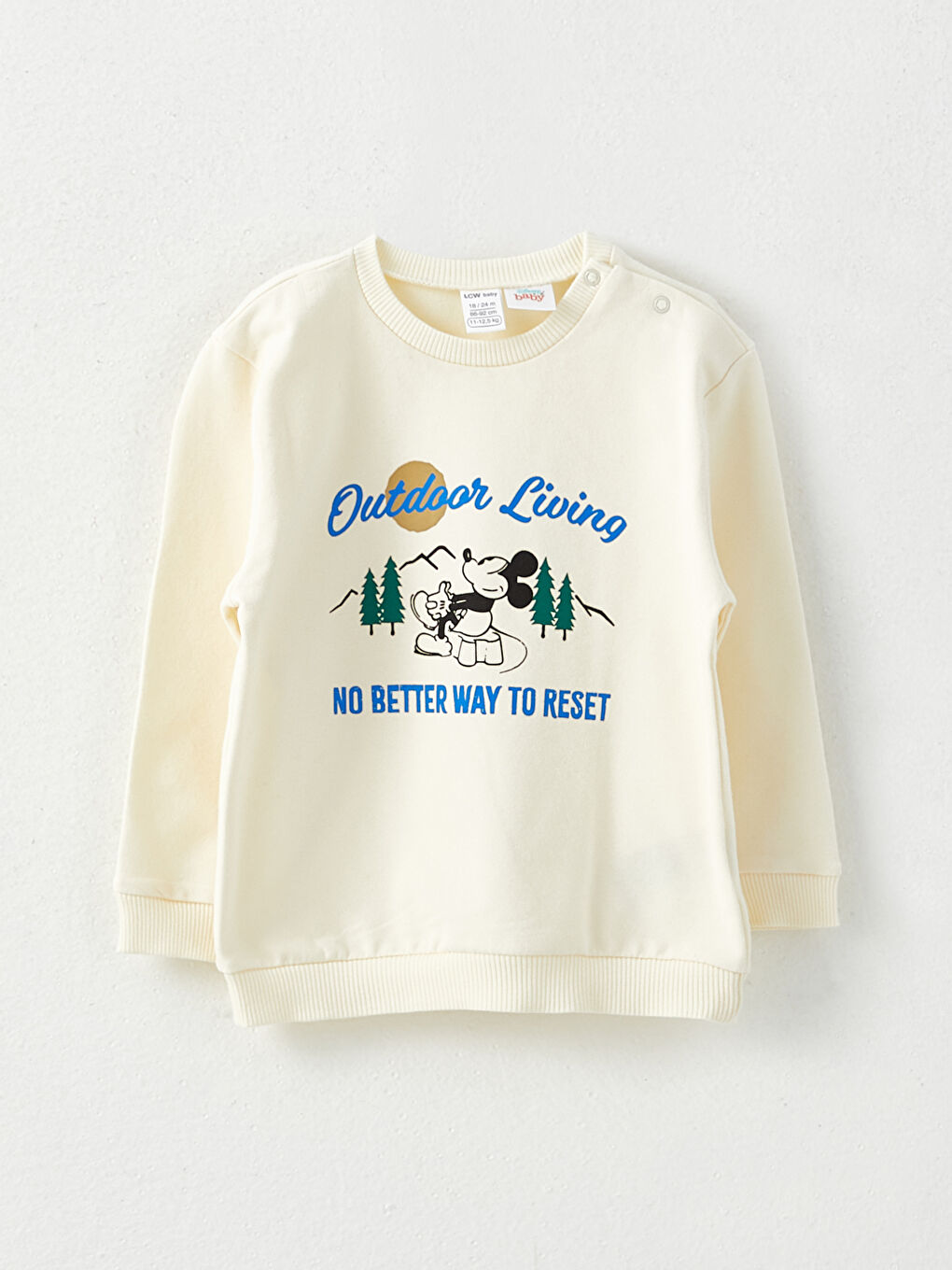 Bisiklet Yaka Uzun Kollu Mickey Mouse Baskılı Erkek Bebek Sweatshirt ve Pantolon 2'li Takım-1