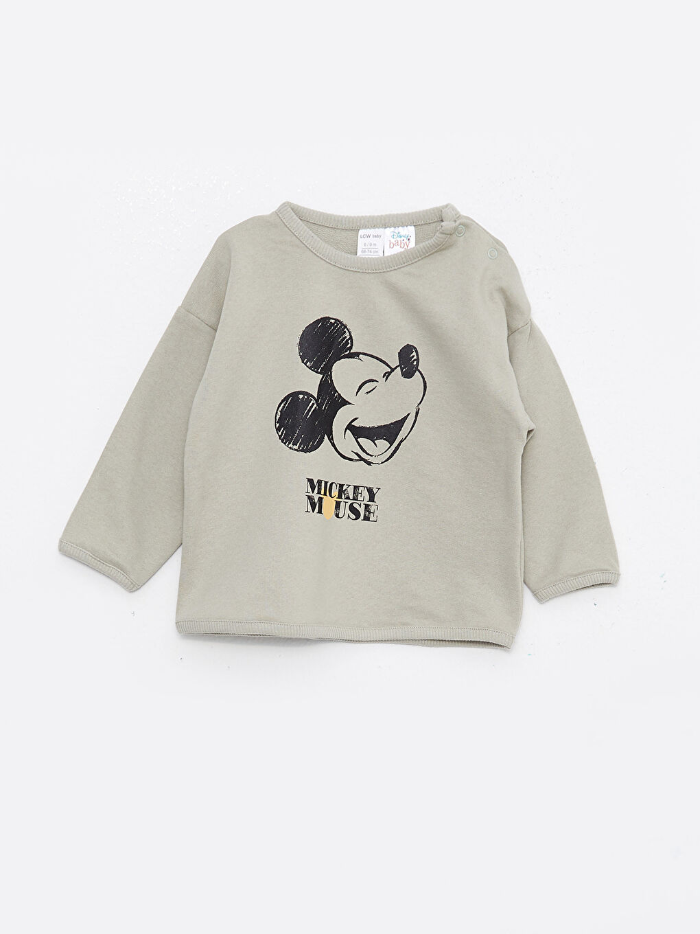 تيشيرت كم طويل بياقة دائرية مطبوع ميكي ماوس وبنطلون طقم 2 قطع للأولاد الرضع-1
