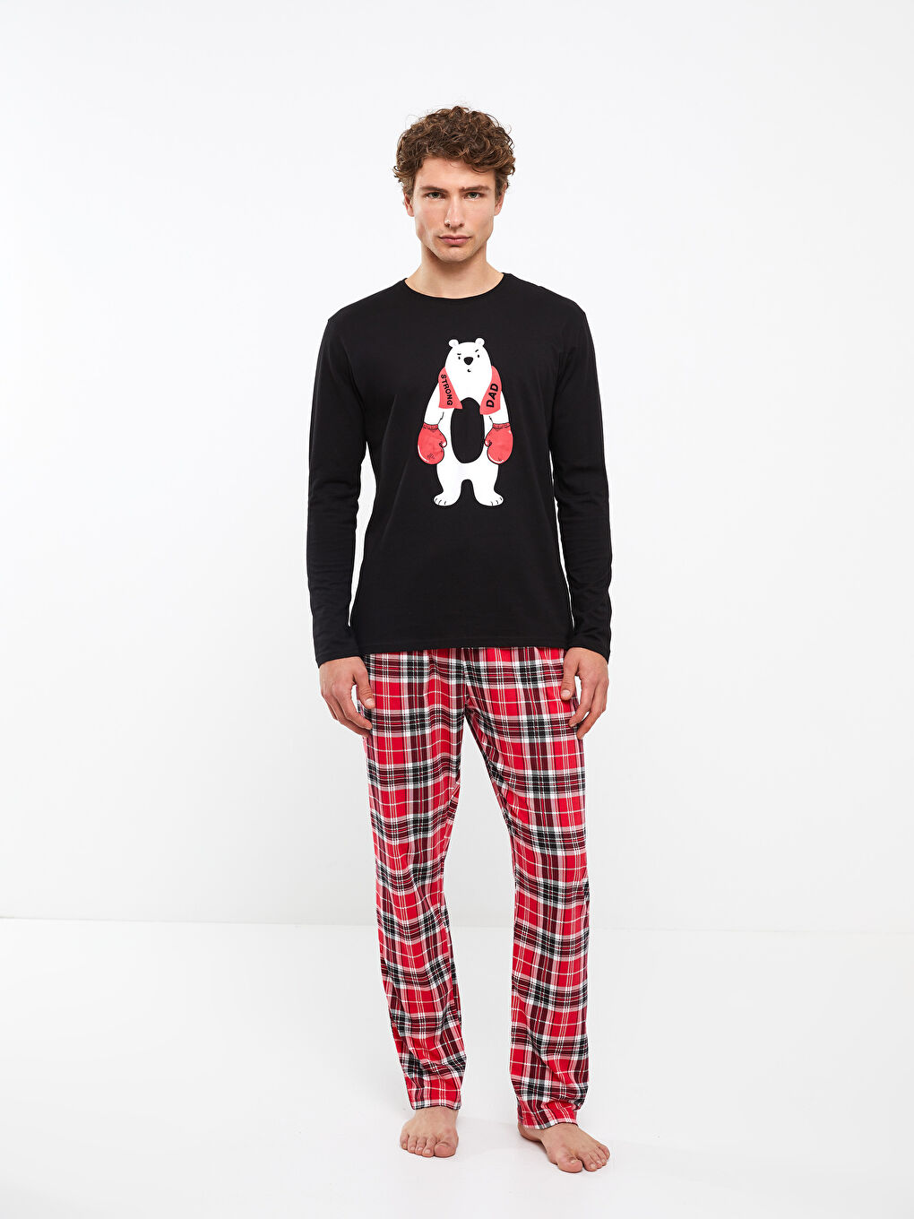 Kırmızı Standart Kalıp Baskılı Erkek Pijama Takımı-3