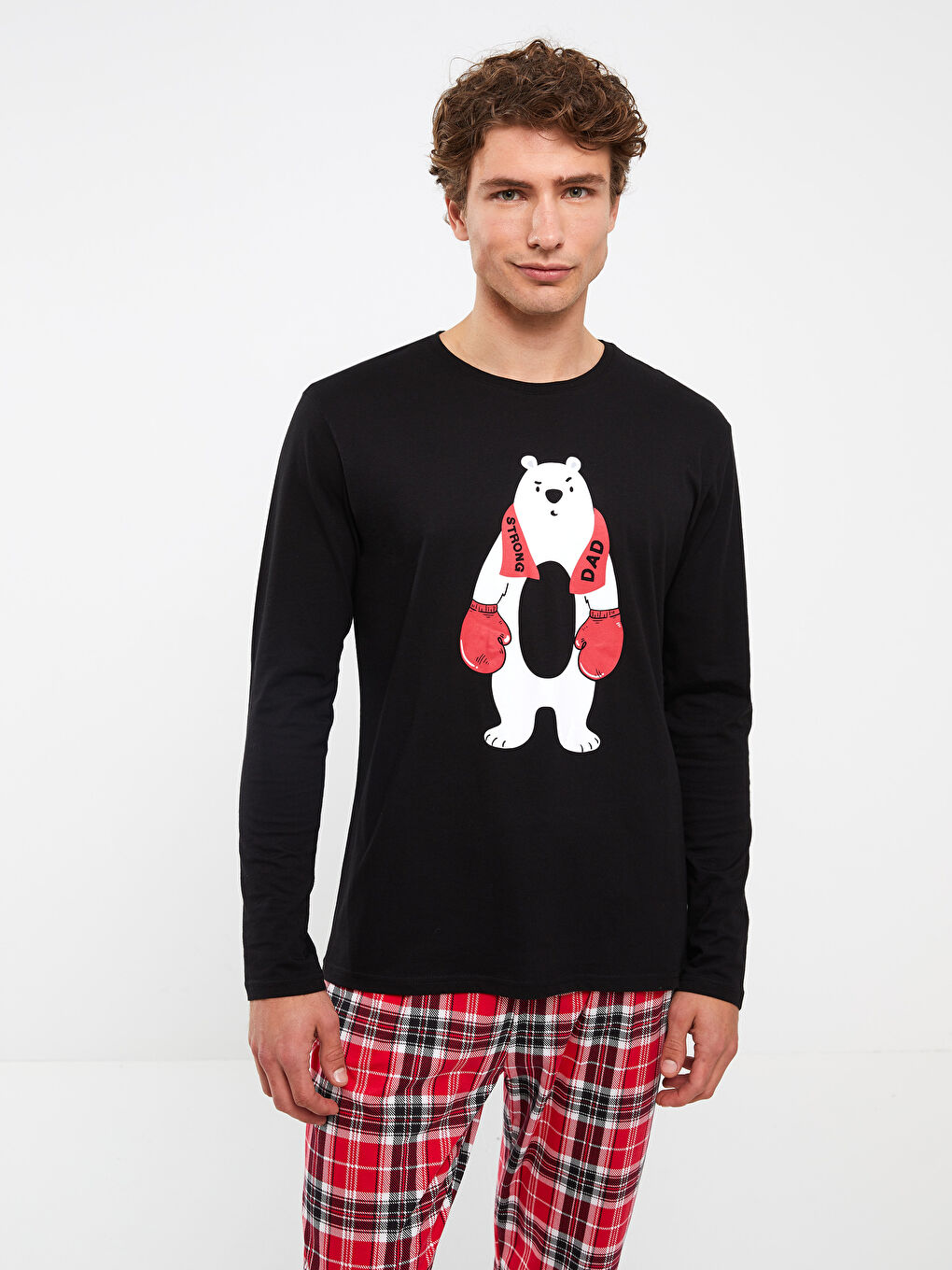 Kırmızı Standart Kalıp Baskılı Erkek Pijama Takımı-4