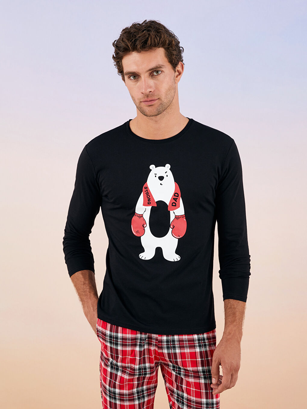 Kırmızı Standart Kalıp Baskılı Erkek Pijama Takımı