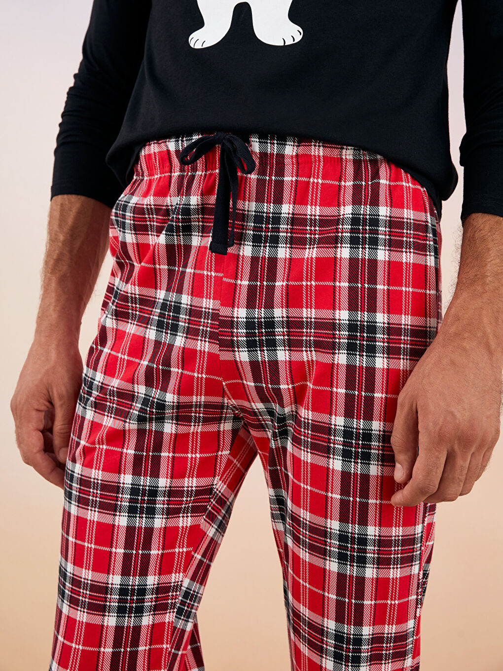 Kırmızı Standart Kalıp Baskılı Erkek Pijama Takımı-8